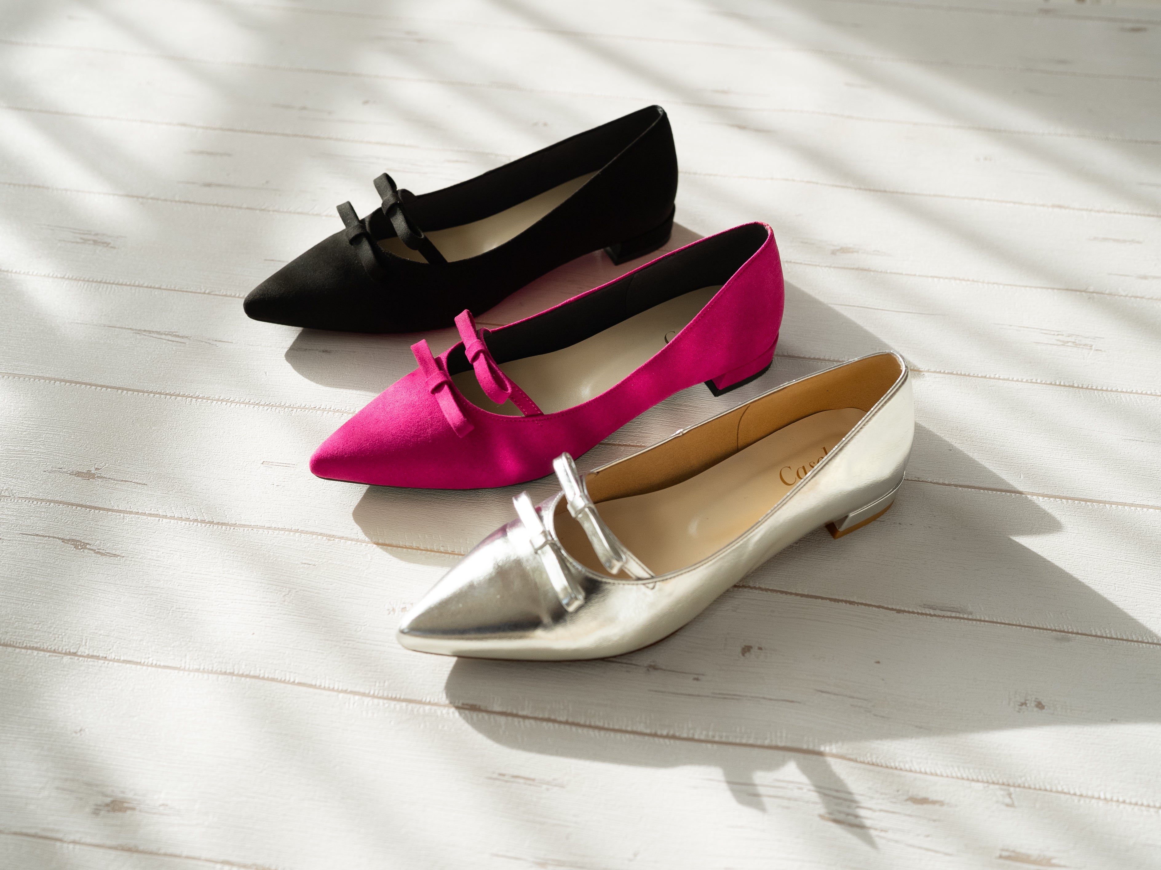 ポインテッドダブルリボンフラット